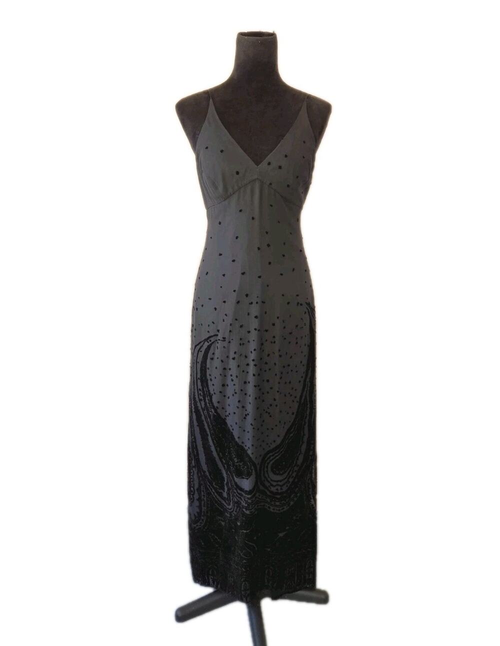 Vtg Y2K BCBGMaxAzria Silk Blend Burnout Velvet Slip Dress Black Bias Cut Sz 6